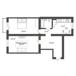 2-к квартира, вторичка, 69м2, 3/6 этаж
