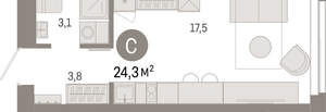 Студия квартира, вторичка, 24м2, 4/23 этаж