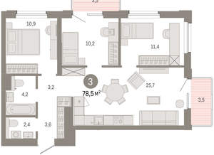 3-к квартира, вторичка, 79м2, 8/24 этаж
