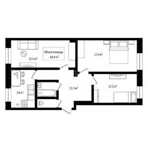 3-к квартира, вторичка, 68м2, 1/6 этаж