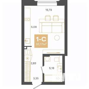 1-к квартира, строящийся дом, 32м2, 9/24 этаж