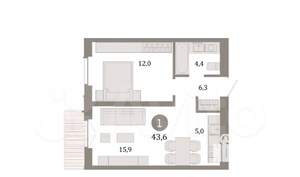 1-к квартира, вторичка, 44м2, 2/10 этаж