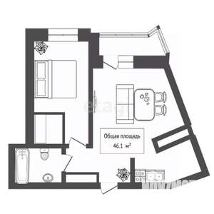 1-к квартира, вторичка, 46м2, 12/18 этаж