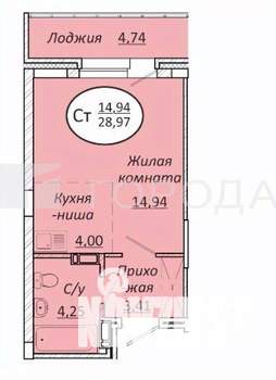 Студия квартира, вторичка, 29м2, 17/29 этаж