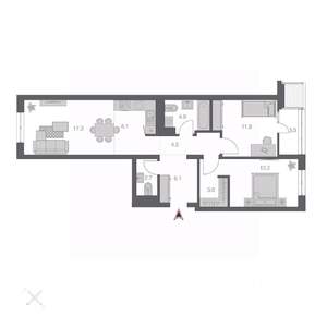 3-к квартира, строящийся дом, 75м2, 4/24 этаж