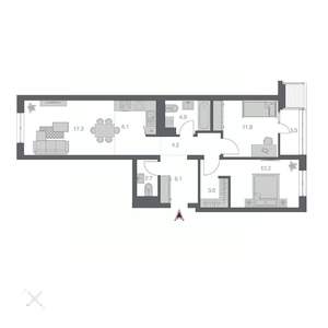 3-к квартира, строящийся дом, 75м2, 6/24 этаж