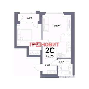2-к квартира, вторичка, 55м2, 2/14 этаж