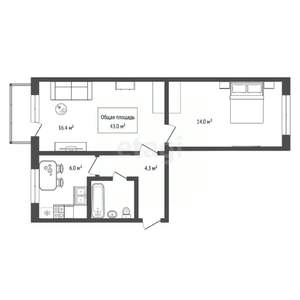 2-к квартира, вторичка, 43м2, 3/5 этаж