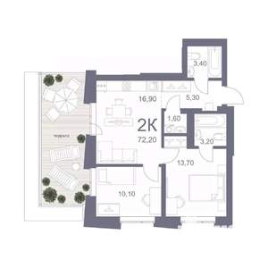 2-к квартира, вторичка, 72м2, 11/25 этаж