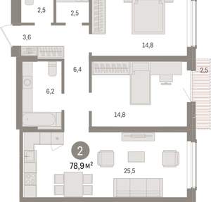 2-к квартира, вторичка, 79м2, 11/15 этаж
