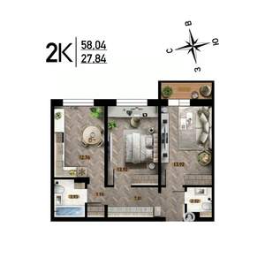 2-к квартира, строящийся дом, 58м2, 3/17 этаж