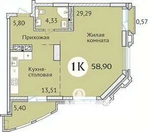 1-к квартира, сданный дом, 59м2, 21/23 этаж