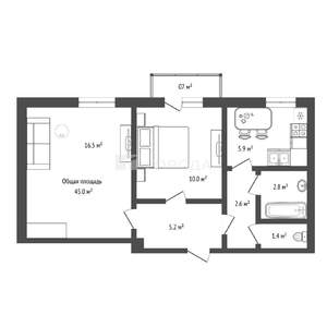 2-к квартира, вторичка, 45м2, 3/5 этаж