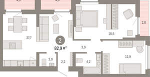 2-к квартира, вторичка, 83м2, 4/12 этаж
