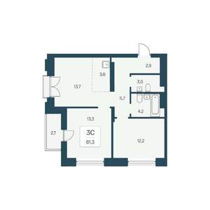 3-к квартира, вторичка, 61м2, 16/22 этаж