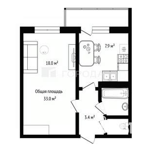 1-к квартира, вторичка, 33м2, 3/17 этаж