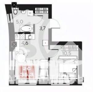 1-к квартира, строящийся дом, 35м2, 10/16 этаж