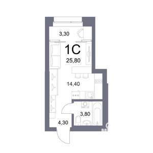 Студия квартира, вторичка, 26м2, 7/25 этаж
