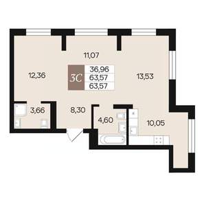 3-к квартира, вторичка, 64м2, 2/10 этаж