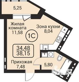 1-к квартира, вторичка, 34м2, 15/24 этаж