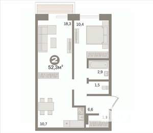2-к квартира, вторичка, 52м2, 7/11 этаж