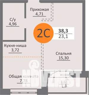 2-к квартира, строящийся дом, 36м2, 1/25 этаж