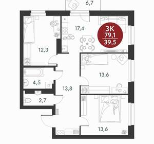 3-к квартира, вторичка, 79м2, 8/12 этаж