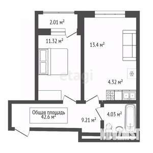 2-к квартира, вторичка, 43м2, 7/22 этаж