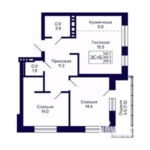 3-к квартира, вторичка, 69м2, 9/10 этаж