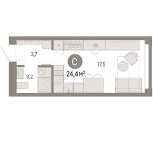 Студия квартира, вторичка, 24м2, 1/23 этаж