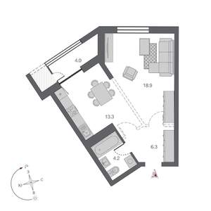 1-к квартира, строящийся дом, 47м2, 9/24 этаж