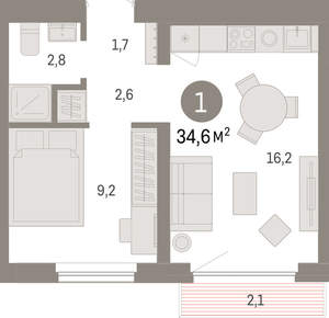 1-к квартира, вторичка, 35м2, 6/12 этаж