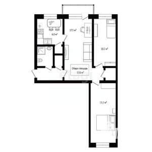 3-к квартира, вторичка, 57м2, 5/5 этаж