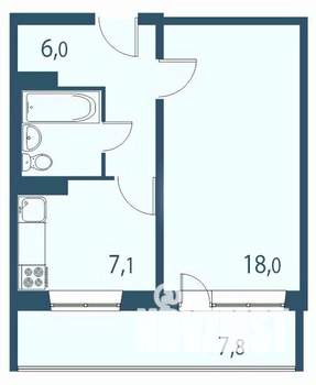 1-к квартира, строящийся дом, 39м2, 14/17 этаж
