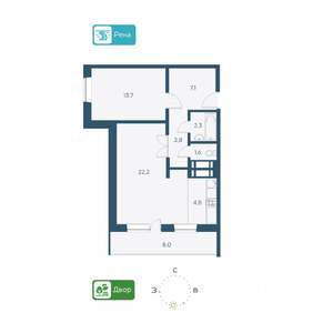 2-к квартира, строящийся дом, 60м2, 7/26 этаж