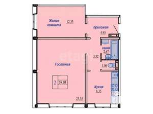 2-к квартира, вторичка, 58м2, 9/10 этаж