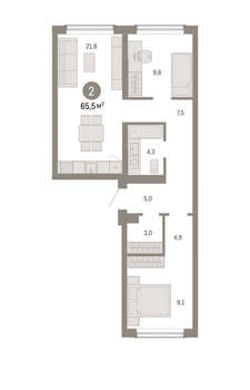 2-к квартира, вторичка, 65м2, 2/8 этаж