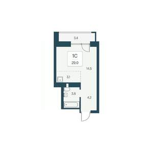 Студия квартира, вторичка, 29м2, 16/22 этаж