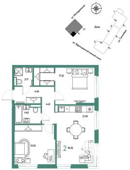 2-к квартира, вторичка, 70м2, 23/30 этаж