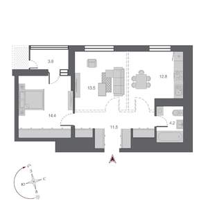 2-к квартира, строящийся дом, 60м2, 13/24 этаж