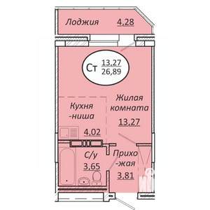 Студия квартира, вторичка, 27м2, 10/25 этаж