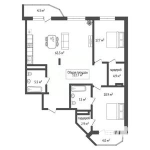 3-к квартира, вторичка, 123м2, 13/16 этаж