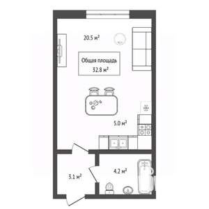 Студия квартира, сданный дом, 33м2, 9/10 этаж