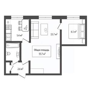 2-к квартира, вторичка, 34м2, 1/5 этаж