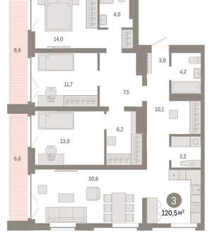 3-к квартира, вторичка, 120м2, 8/23 этаж