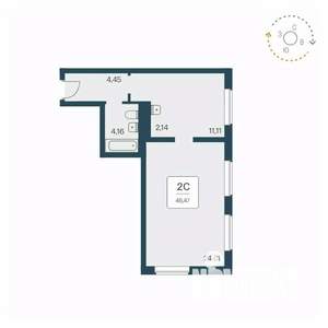 1-к квартира, вторичка, 46м2, 7/26 этаж