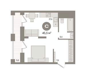 Студия квартира, вторичка, 45м2, 30/30 этаж