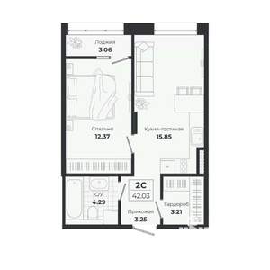 2-к квартира, вторичка, 39м2, 2/9 этаж