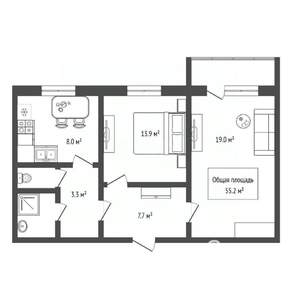 2-к квартира, вторичка, 55м2, 3/10 этаж