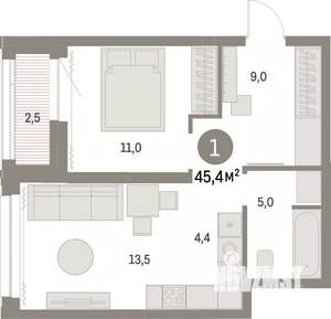 1-к квартира, вторичка, 45м2, 23/30 этаж